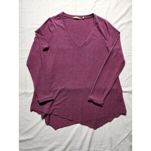 Soft Surroundings Womens Small Long Sleeve V Neck Shirt Purple Asymmetrical Hem